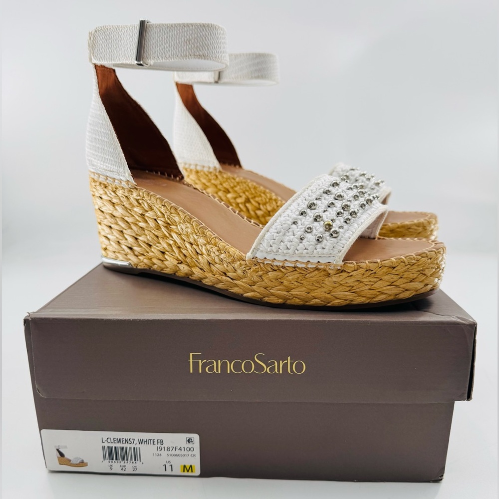 Franco Sarto L-Clemens7 Espadrille Wedge Sandals NEW 11 M Silver Studs Shoes